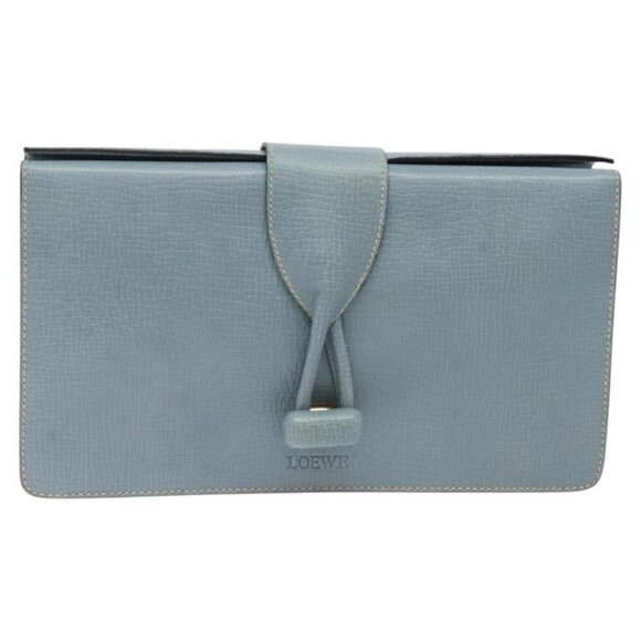 LOEWE Clutch Bag Leather Light Blue Gold Auth bs25818 - Picture 14 of 15